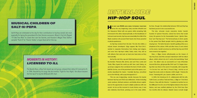 Interior spread from "Ode to Hip-Hop" displaying illustrations and text
